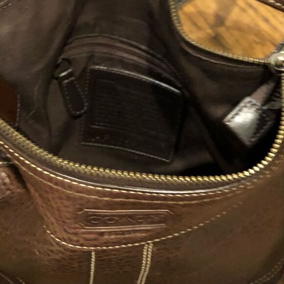 COACH Brown Tumbled Leather Crossbody Tote Shoulder Bag Exterior Zipper Pocket - Picture 9 of 16